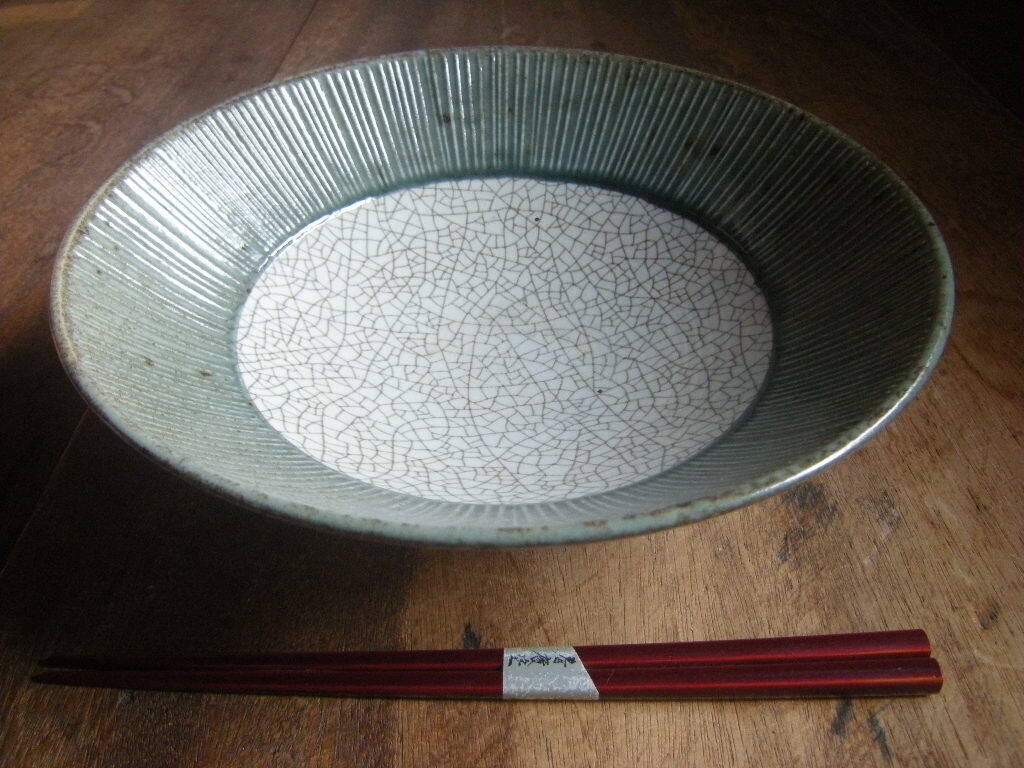 筑◎美濃焼【新品・未使用】貫入 帯千段十草 梅花皮(かいらぎ) わび 紺ねず めん鉢 8寸(25㎝x7.5㎝)1碗から *新作*料亭うつわ*拍卖