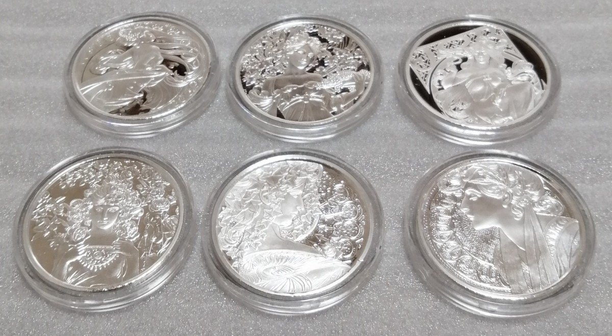 アルフォンス・ミュシャ 銀 ラウンド 純銀 銀貨 6枚セット プルーフ アイテム2拍卖