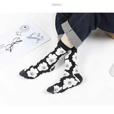 花柄 靴下 3枚セット 黒 白 秋冬コーデ レディース 韓国 北欧 海外 【ソックス】 #C500-6拍卖