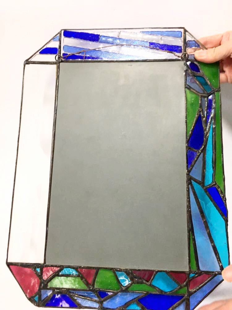 ★ガラス作家 石田知史作 ステンドグラスミラー(箱無栞付)拍卖