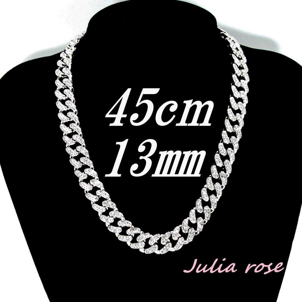 マイアミキューバン チェーン ネックレス 45㎝ 13㎜ 男女兼用 シルバーカラー バックル(差し込み式) 新品拍卖