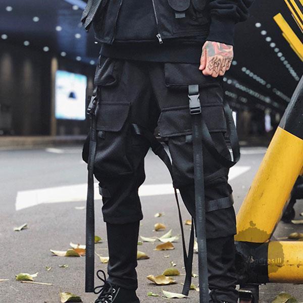 YGG★新品 ストラップ付き ワーク カーゴパンツ ジョガー 裾ゴム メッシュ生地 黒 L ブラック 裾絞り techwear メンズ 拍卖