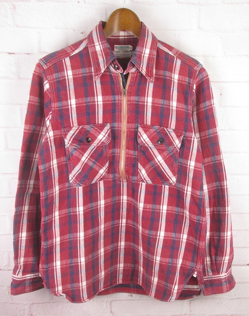 LFS22729 HELLER'S CAFE ヘラーズカフェ チェック ハーフジップ プルオーバー ネルシャツ 34拍卖