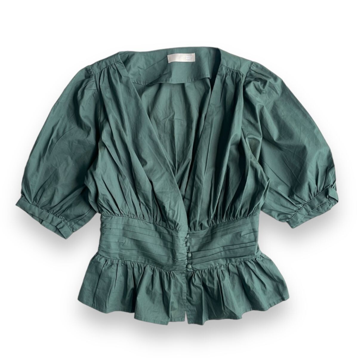 正規品★FREE'S MART フリーズマート 5分袖 チュニック ブラウス シャツ 緑 トップス カットソー フリーサイズ 半袖 コットン レディース拍卖