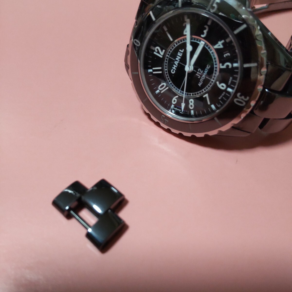 CHANEL 純正 シャネル 正規 J12 BK 駒 セラミック ベルト 黒 ブレスレット 幅 17mm メンズ サイズ 調整 延長 1 コマ ピン set 07 送料込み拍卖