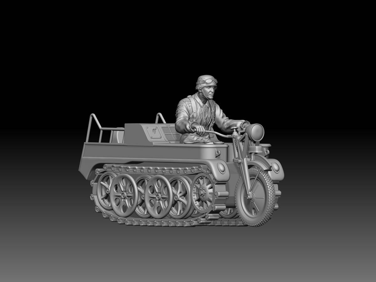 1/72レジンキット 未塗装 WWⅡ ドイツ軍 Sd.Kfz.2 ケッテンクラート 半装軌車 兵士フィギュア1体付き 240628拍卖