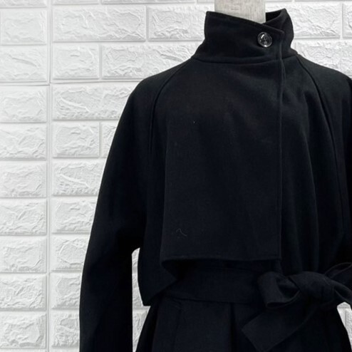 【A2419】Lian リアン ロングコート ハイネック レディース ブラック ベルト付き おしゃれ エレガント 秋冬 フリーサイズ拍卖