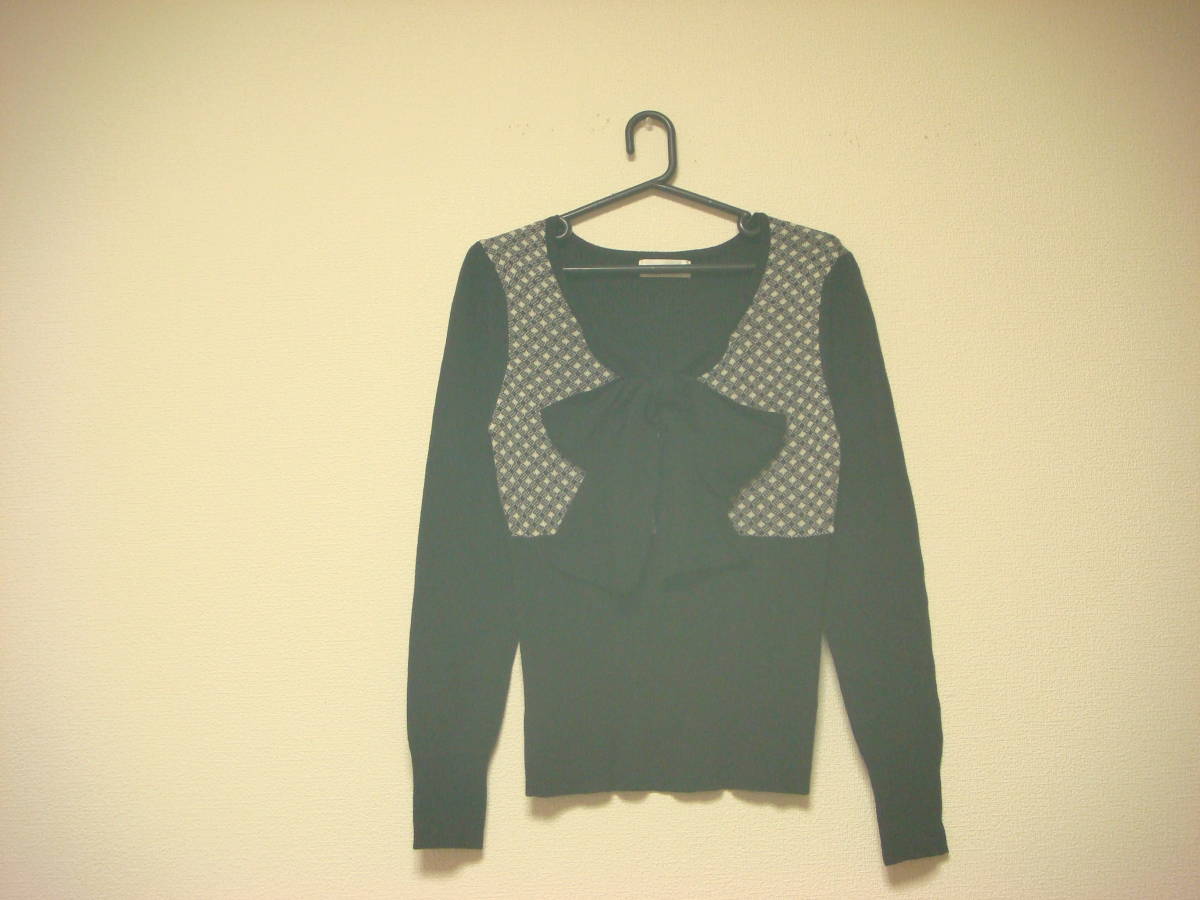 LIME STONE チェック柄 切替え おリボン付き ニット セーター 美品 黒拍卖