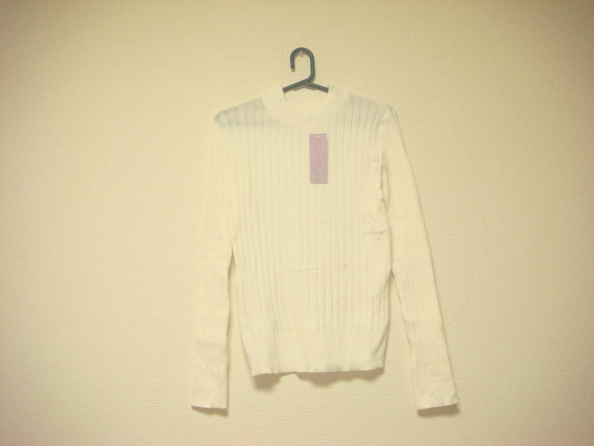 ハイネック リブ素材 ニット ニットソー タグ付き未使用 ホワイト 新品拍卖