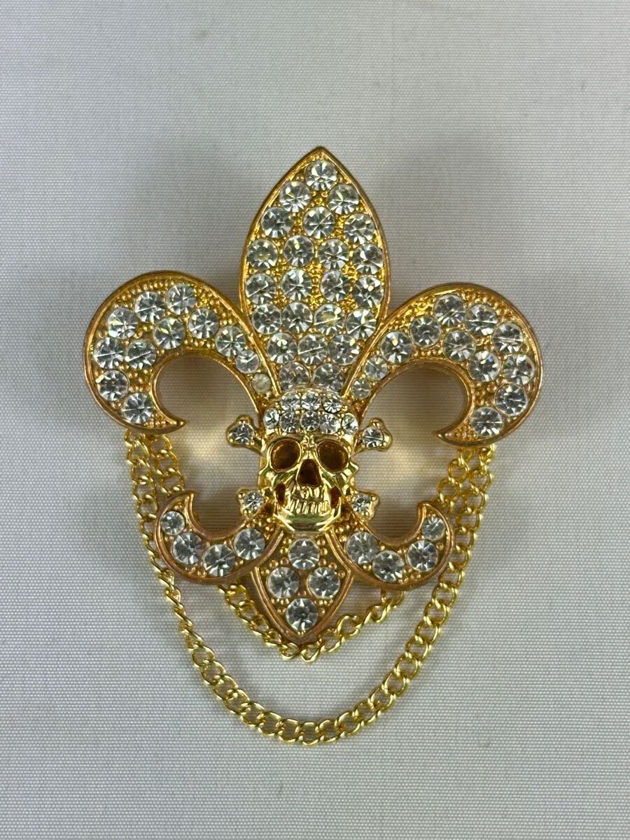 ブローチ【百合の紋章】スカル 骸骨 ドクロ ゴールド拍卖