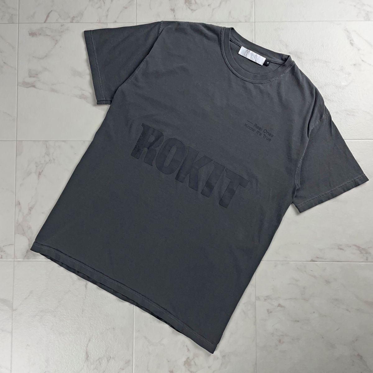 ROKIT ロキット フロントロゴ 半袖Tシャツ カットソー トップス USA製 メンズ カーキ サイズM*UC42拍卖