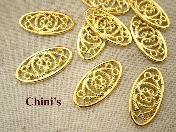 即決! 10個 透かしメタルパーツ 楕円☆チャーム リンク拍卖