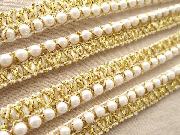 即決 ! 0.5m~ パール付きポンポン ブレード☆白☆ハンドメイド☆手芸用品拍卖