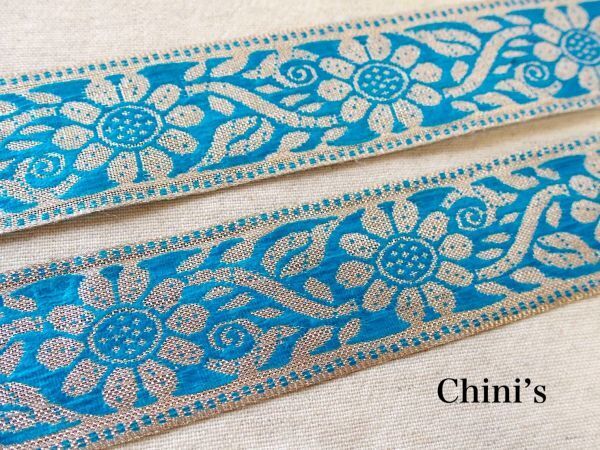 即決 ! 0.5mより インド刺繍リボン チロリアンテープ 花 水色 北欧☆民族衣装☆手芸 リボン拍卖