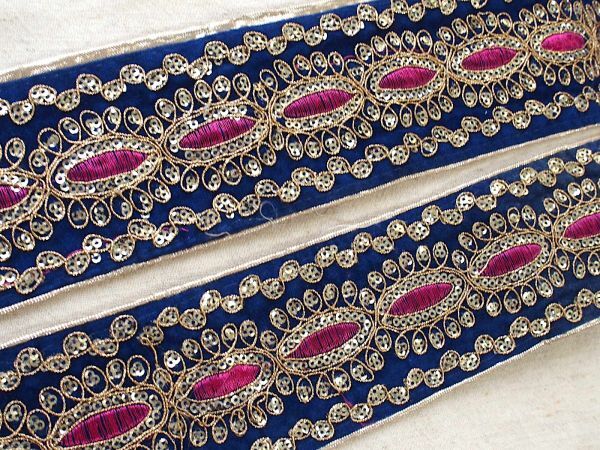 即決 ! 50cmより スパンコールチロリアンテープ ブルー☆ 手芸 素材 材料 インド刺繍 アラビック拍卖