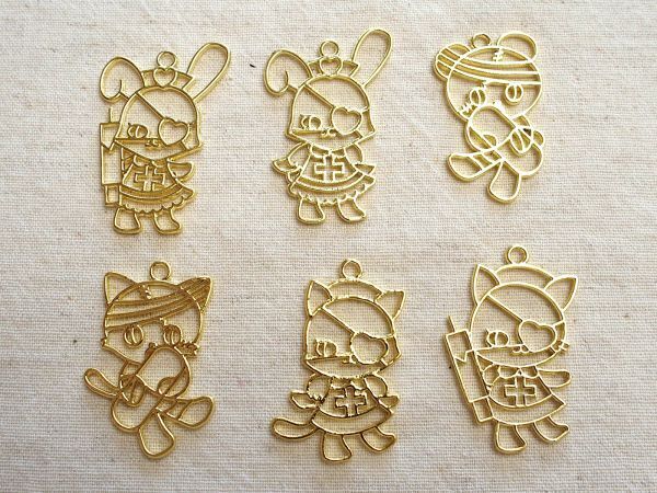 即決! 6個セット レジン枠 チャーム 猫 うさぎ ハンドメイド 空枠 パーツ ゴールド拍卖