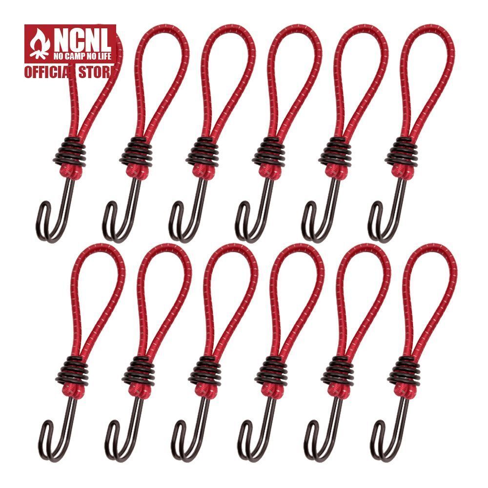 NCNL ストレッチコード レッド 12本 ツインフック ロープフック テントフック ゴムフック 張綱 ロープ張り キャンプ用品拍卖