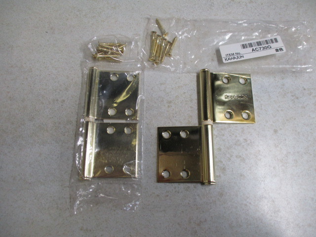 〇左右兼用旗丁番 色 金色 材質ステンレス メーカーカワジュンAC730G サイズ100ミリ 2枚で¥1000 拍卖