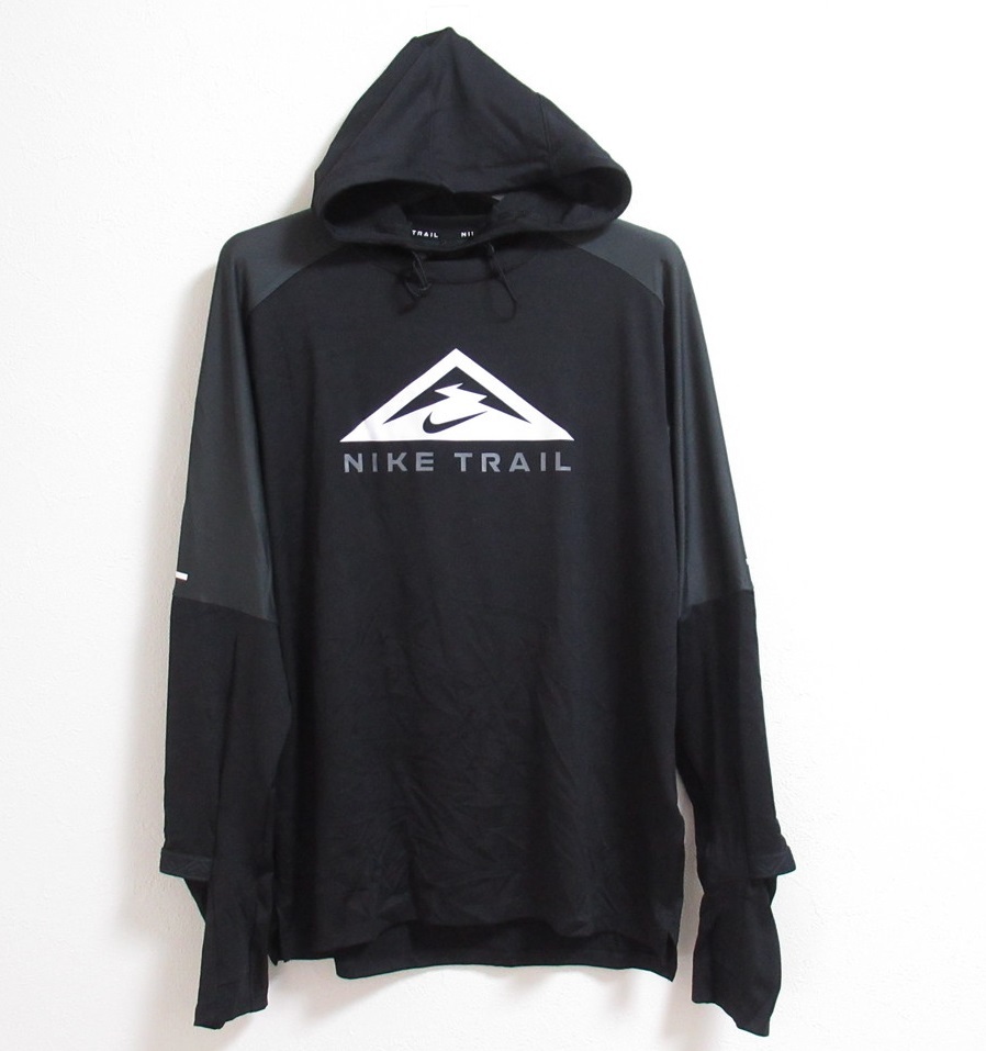 NIKE TRAIL L/S Tシャツ パーカー 黒 ブラック XL ナイキ トレイル ランニング 長袖Tシャツ フード サムホール ロンT DRI-FIT DM4744-010拍卖