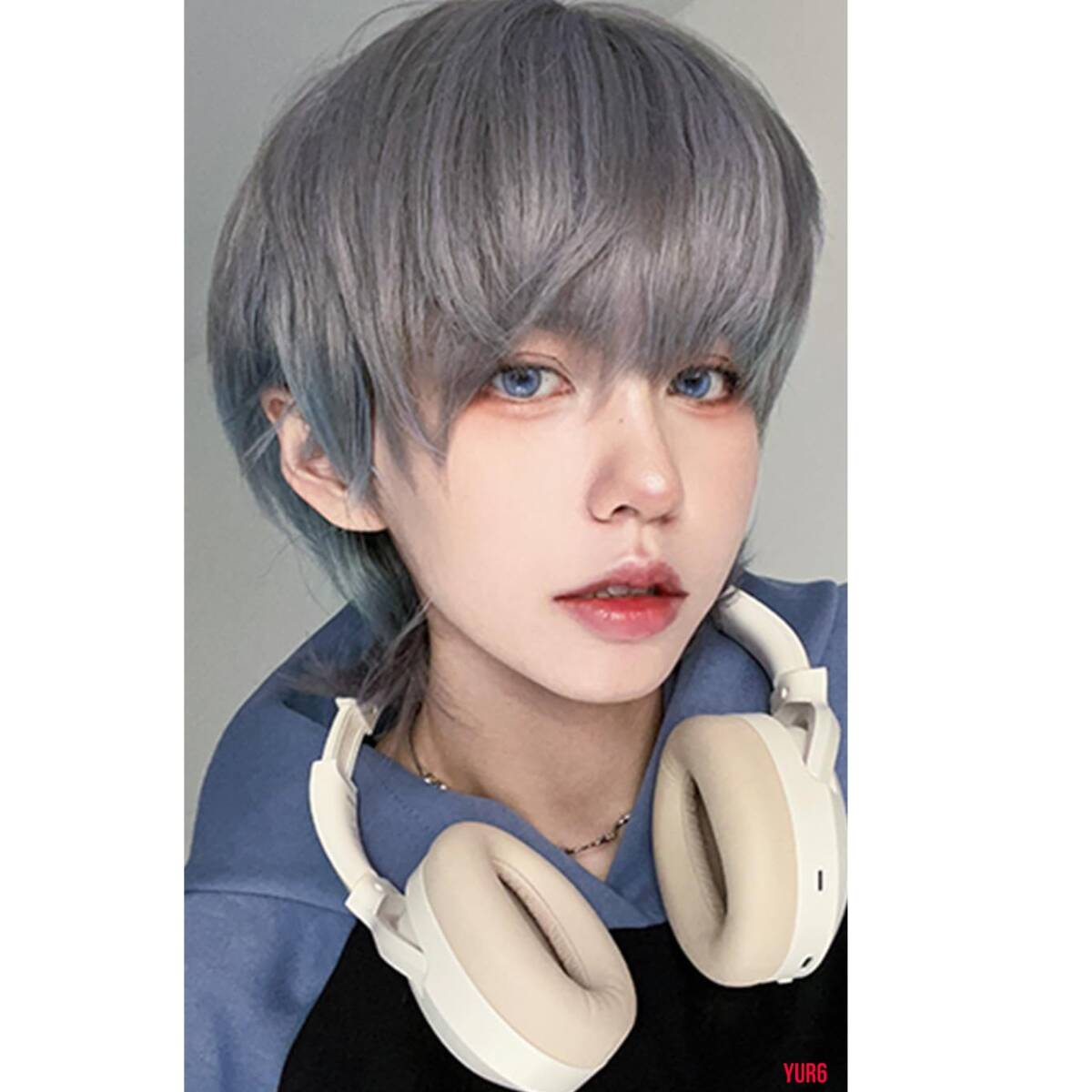 メンズ グラデ ウルフ シルバーグレー ウィッグ フルウィッグ かつら アジャスター付き 耐熱ファイバー 人工頭皮 快適 普段使い イベント拍卖