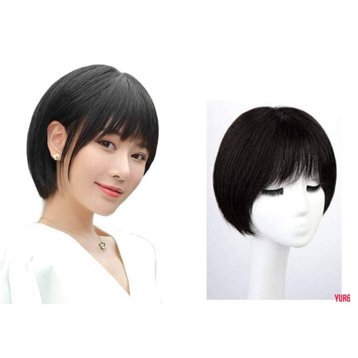 白髪や薄毛隠しにピッタリ 人毛100% ショートボブタイプ ウィッグ フルウィッグ かつら 人工頭皮 医療用 通気性 普段使い 自然黒拍卖