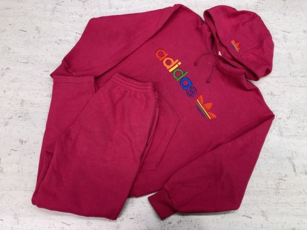 アディダス adidas デサント DESCENTE製 90s スポーツ スウェット トラックスーツ 上下セットアップ レディース ロゴ刺繍 98-6 ピンク拍卖