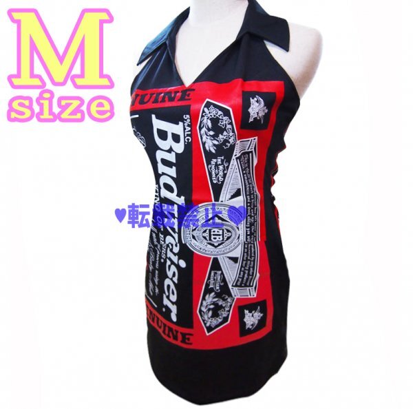 【高品質プリント 伸縮可能】バドワイザー バドガール 襟つきワンピース ブラック M 黒 コスプレ 新品未使用 【送料無料!!】拍卖