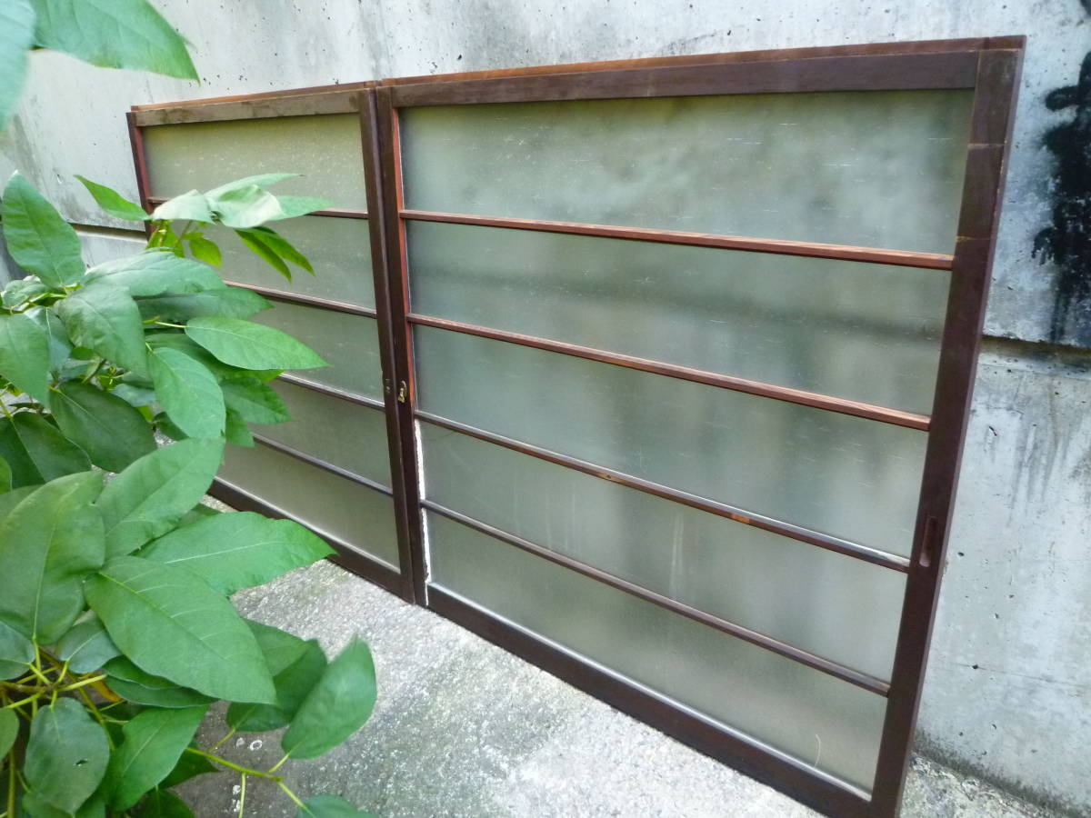 最終値下げ!M6599 京都古民家よりレトロガラス ビンテージ木製引き戸 2枚組 【送り先は会社 事務所 店舗限定】【個人様は西濃運輸局留め】拍卖