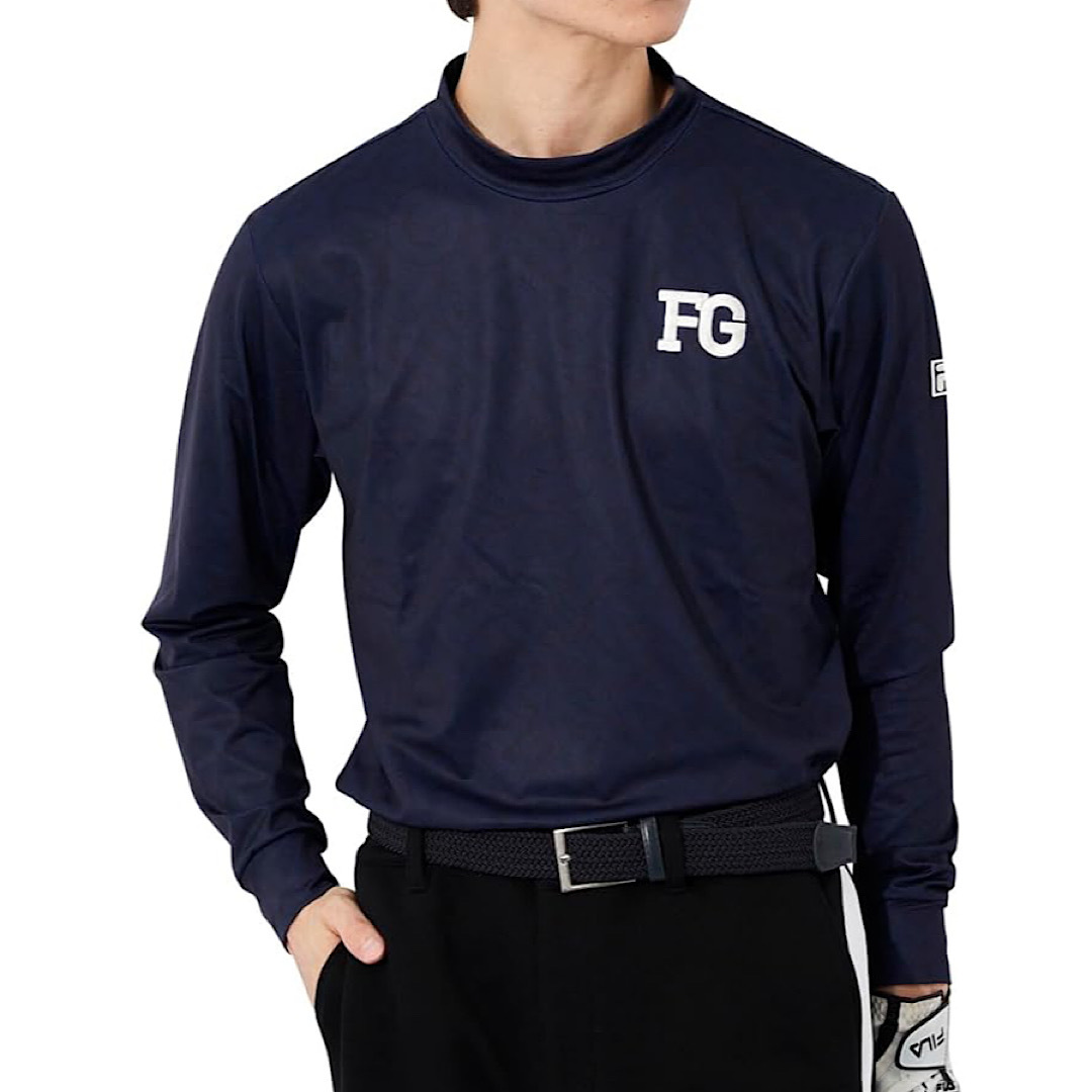 新品 フィラ ゴルフ 長袖 モックネックシャツ LLサイズ ネイビー 紺 783-507 タイポプリント UVカット 保温 定価9,350円 783507拍卖