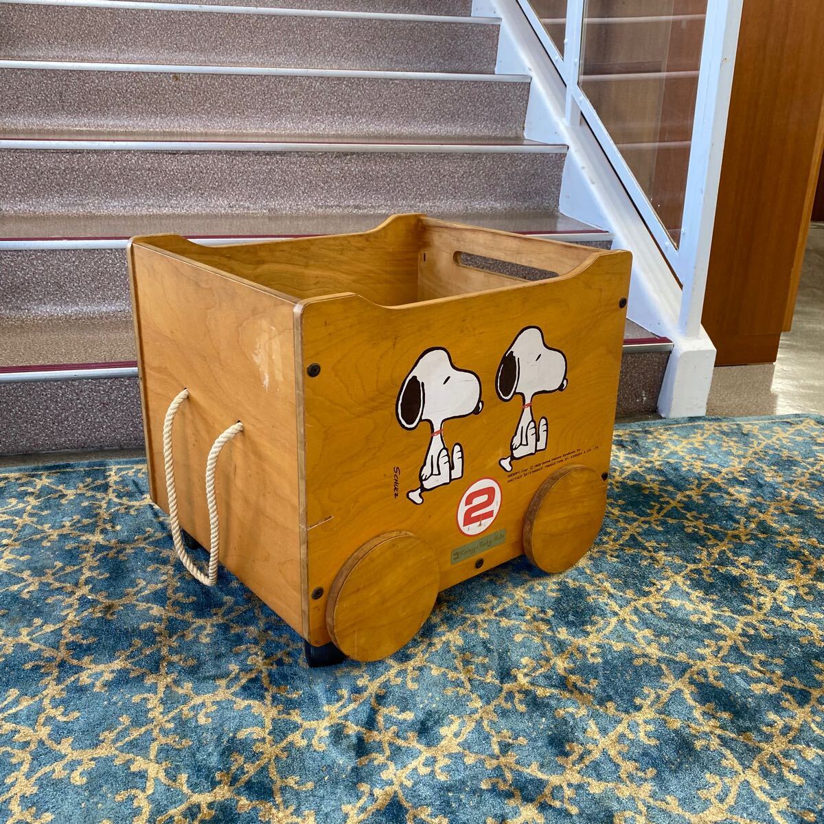 SNOOPY スヌーピー ヴィンテージ おもちゃ箱 キャスター付き 紐付き 収納家具 430拍卖
