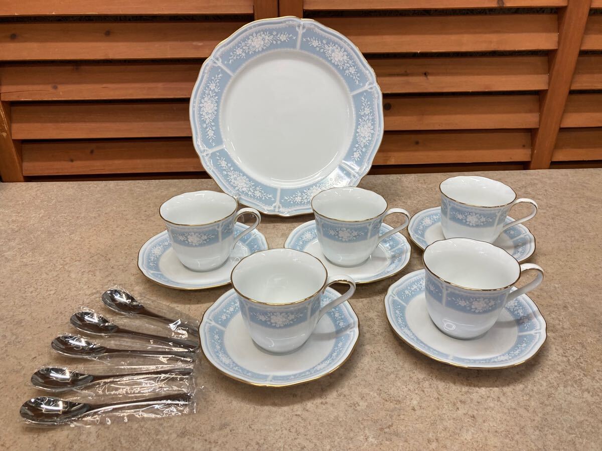 △156未使用品【Noritake ノリタケ】 レースウッドゴールド サロンセット プレート 大皿1枚 &カップ&ソーサー 5客拍卖
