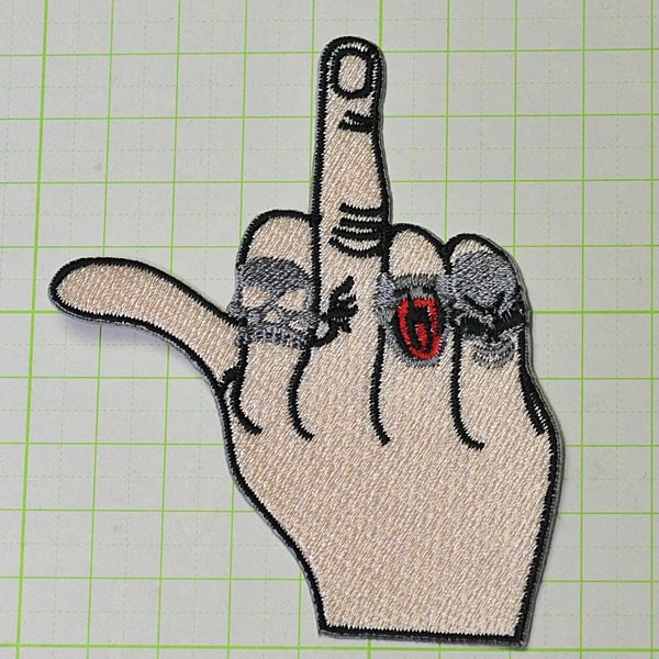 アイロンワッペン・パッチ 立てた中指とスカルリング zq拍卖