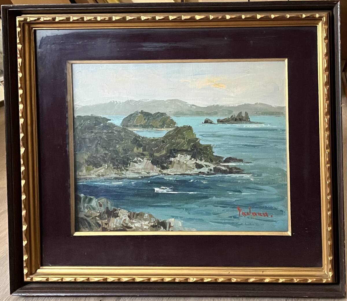 【模写】 絵画 油彩画 石廊崎風景 額:縦52㎝×横61㎝×厚み7㎝拍卖
