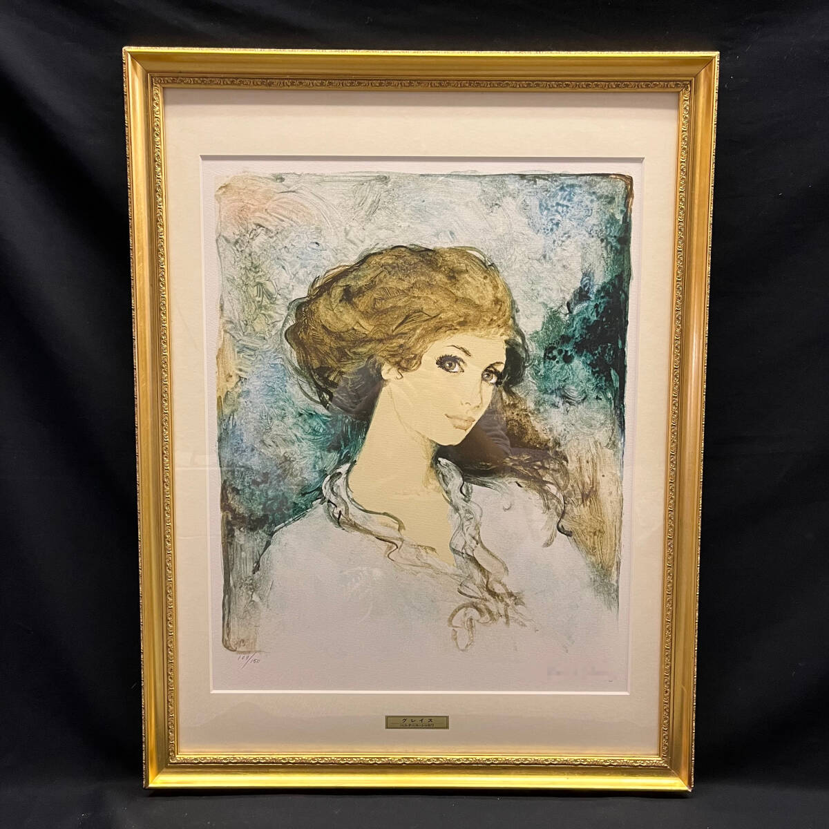 【模写】額装 おしゃれなリトグラフ  額縁 (約)縦78.5㎝×横60㎝×厚み3cm拍卖