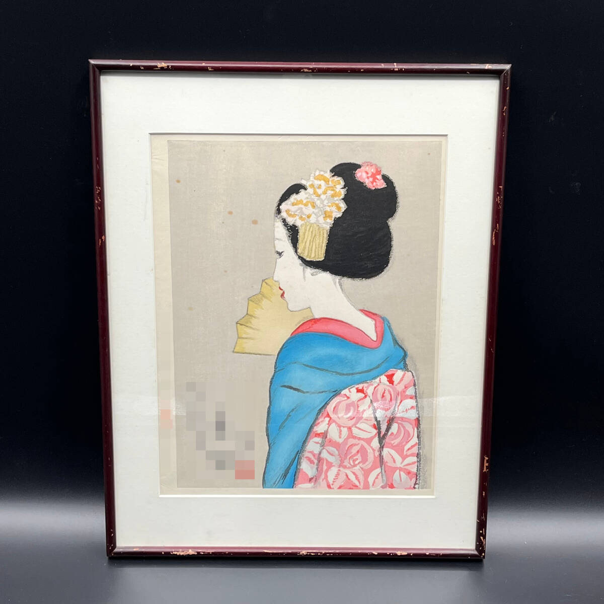 【模写 額装 美人画 額縁 (約)縦56㎝×横44.5㎝×厚み2cm拍卖