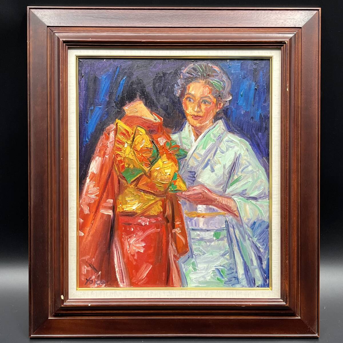 【模写】額装 油彩 人物画 額縁 (約)64.5㎝×横57㎝×厚み5cm 着物好きの方へ拍卖