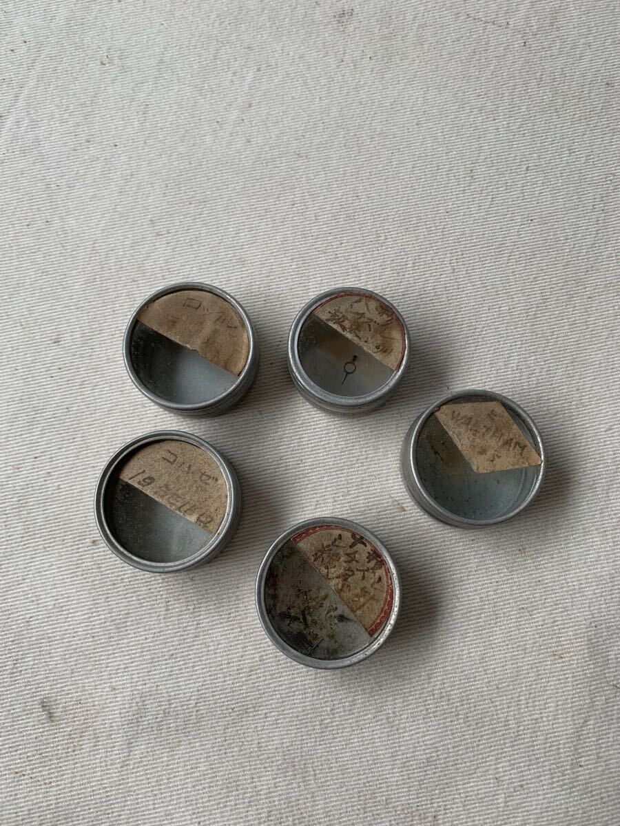 時計の部品を入れていた小さなアルミ枠のガラスケース5個セット 小物入れ古道具アンティークビンテージインテリアディスプレイコレクション拍卖