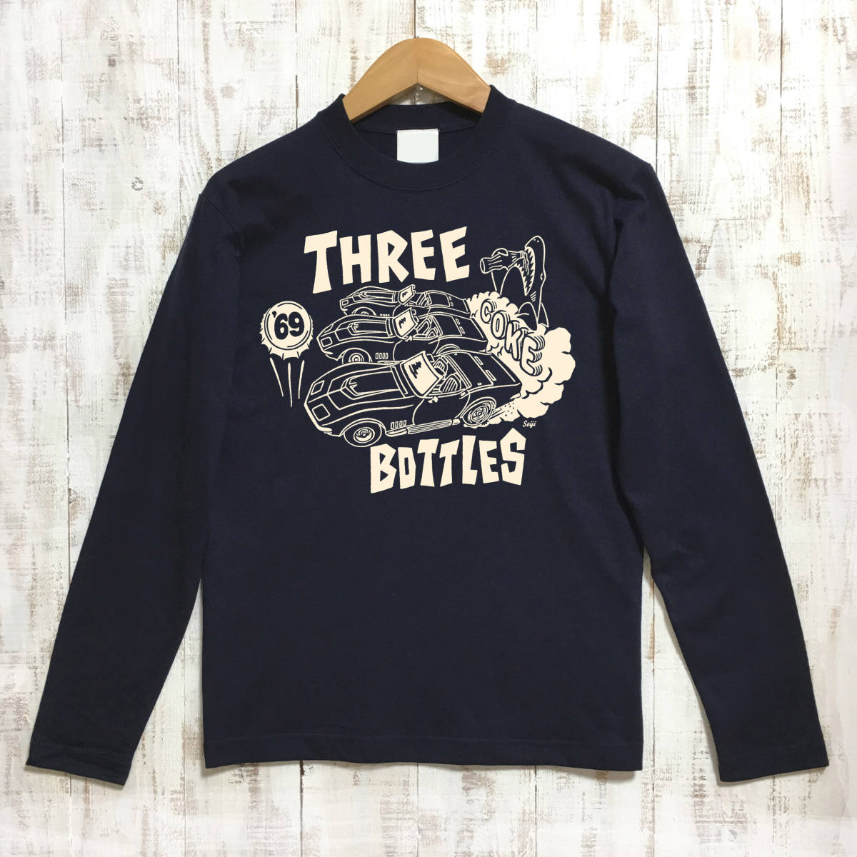 ■3 COKE BOTTLES ロンT■Mサイズ(ネイビーxナチュラル)シボレー コルベット CHEVROLET CORVETTE拍卖