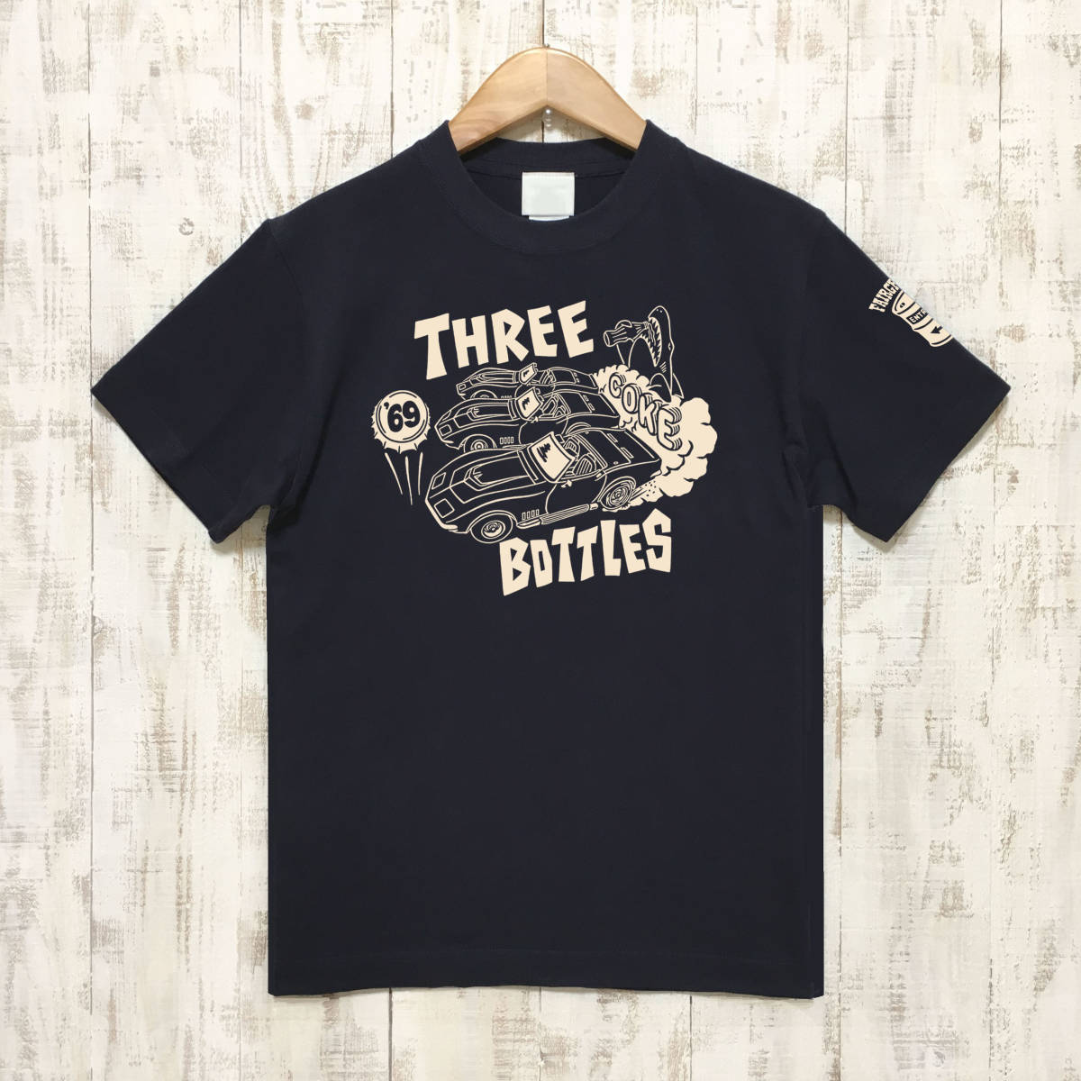 ■3 COKE BOTTLES Tシャツ■Sサイズ(ネイビーxナチュラル)アメ車 アメリカ シボレー コルベット CHEVROLET CORVETTE C3拍卖
