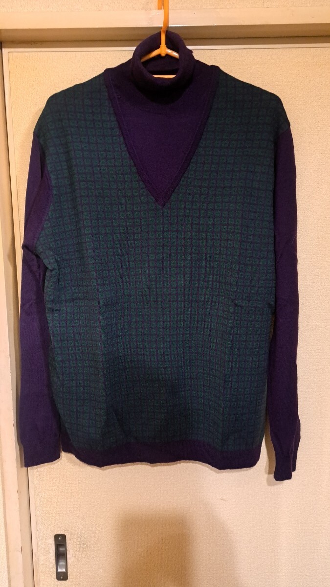 UNITED ARROWS ユナイテッドアローズ ウール 100% 表記Lサイズ(説明欄実寸あり) Vネック切り返しハイネックタートル 薄手 トップス 拍卖