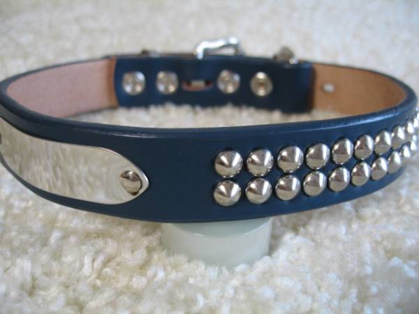 ★同梱お得★♯24-№34・先カン式首輪・プレート・ネイビー♪拍卖