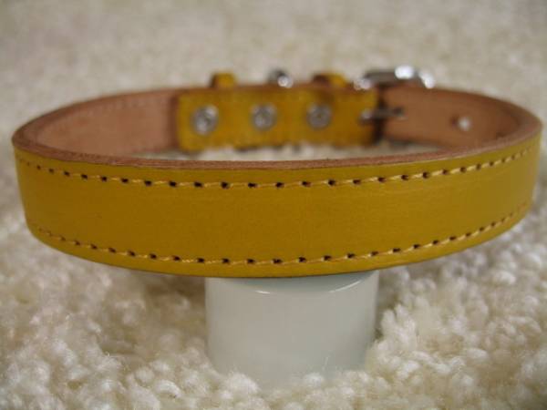 ★同梱お得★♯18-№9・本皮首輪・シンプル・黄♪拍卖