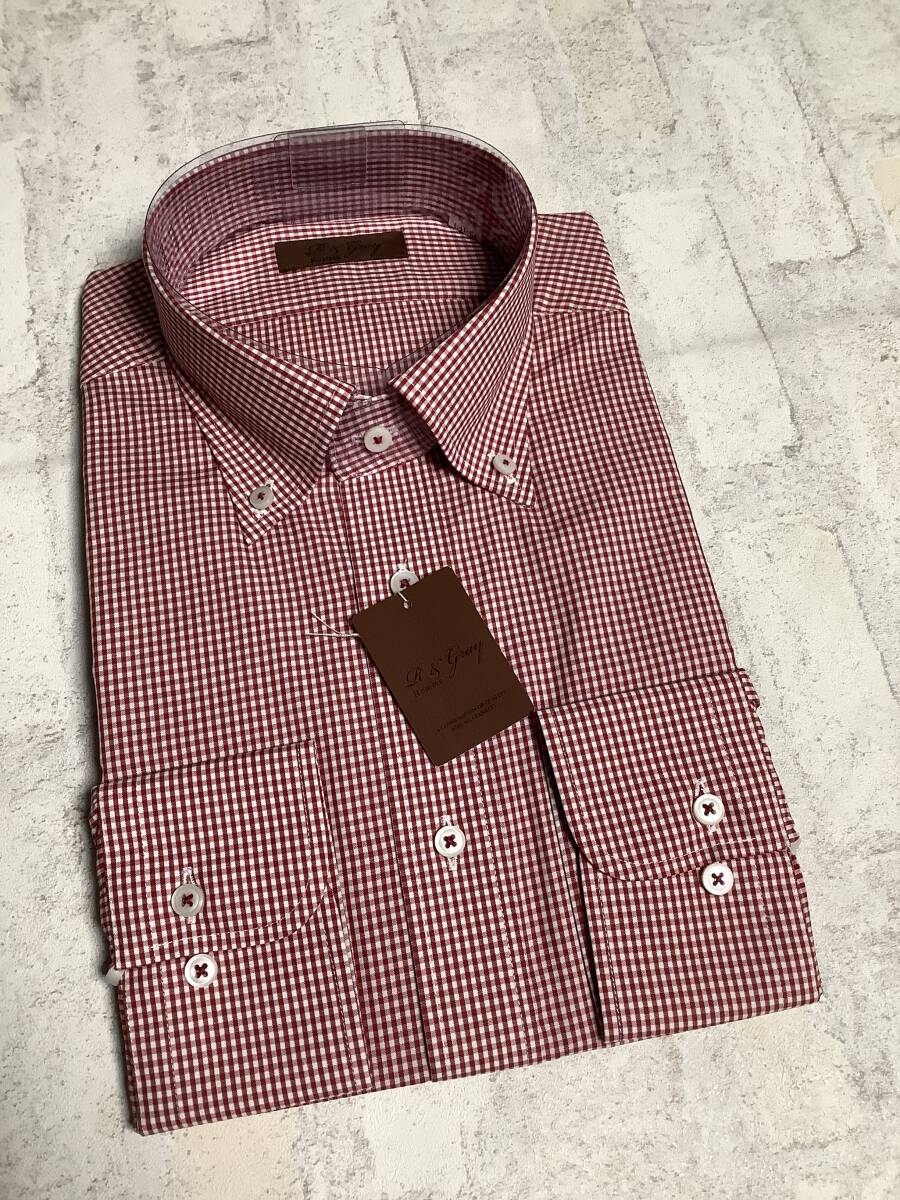 新品激安処分 41-84 表示 長袖Lサイズ 春の赤チェック柄生地 ボタンダウンシャツ★綿ポリドレスシャツ 形態安定拍卖