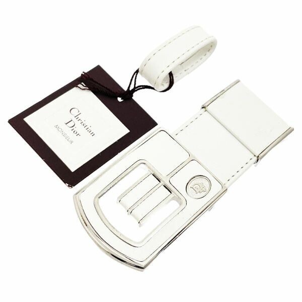 11429 クリスチャン ディオール ベルトバックル レザー バックル 革 ホワイト 白 シルバー金具 Christian拍卖