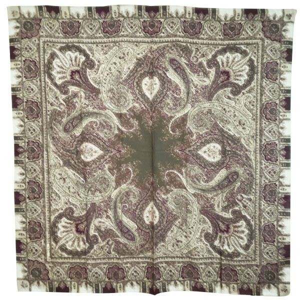 12863 エトロ ショール ペイズリー 大判ショール ウール シルク マルチカラー パープル系 紫 グレージュ系 ETRO拍卖