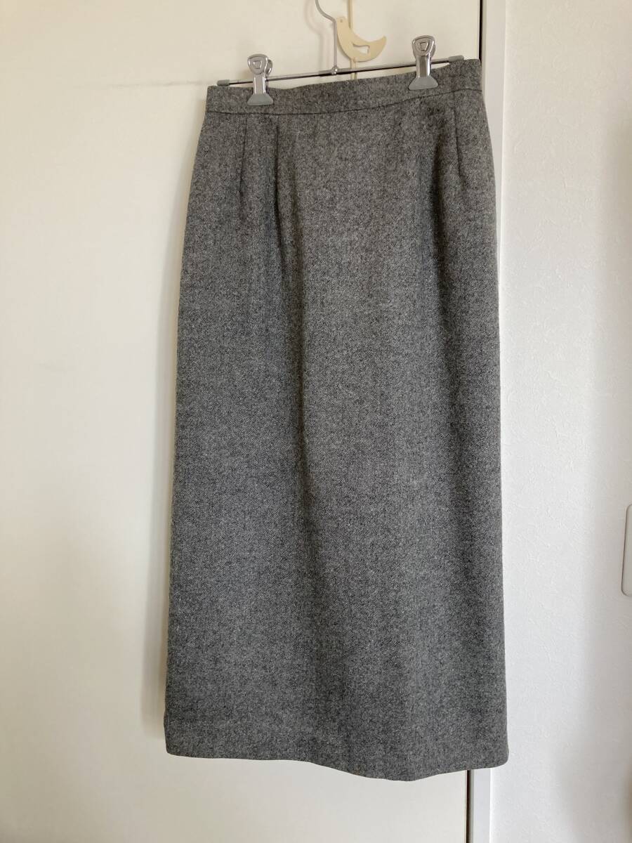 シンプルなグレーのロングスカート L/11号 グレー ツイード風 カシミヤ アンゴラ混拍卖