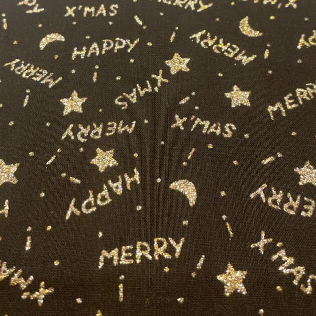 【B14】クリスマス 生地はぎれ 黒地 グリッター ラメ 英字 クリスマスキルト パッチワーク拍卖