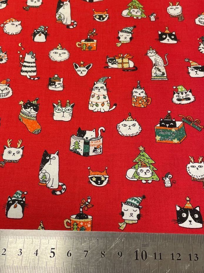【A46】クリスマス 生地はぎれ ねこ 猫 赤 レッド パッチワーク クリスマスキルト拍卖
