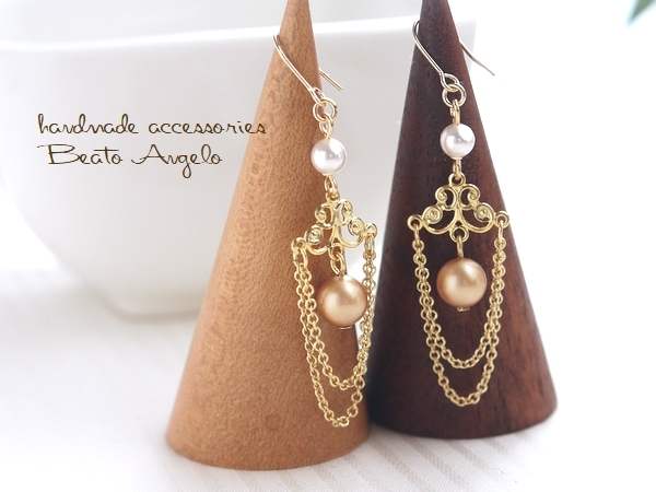 ◆◆+angelo+スワロフスキー パールのシャンデリアピアス(p-136)ヴィンテージゴールド G拍卖