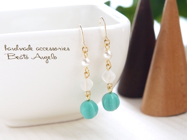 ◆◆+angelo+チェコメロンとバイコンのピアス(p-175)ターコイズ G チタン 樹脂 イヤリング拍卖